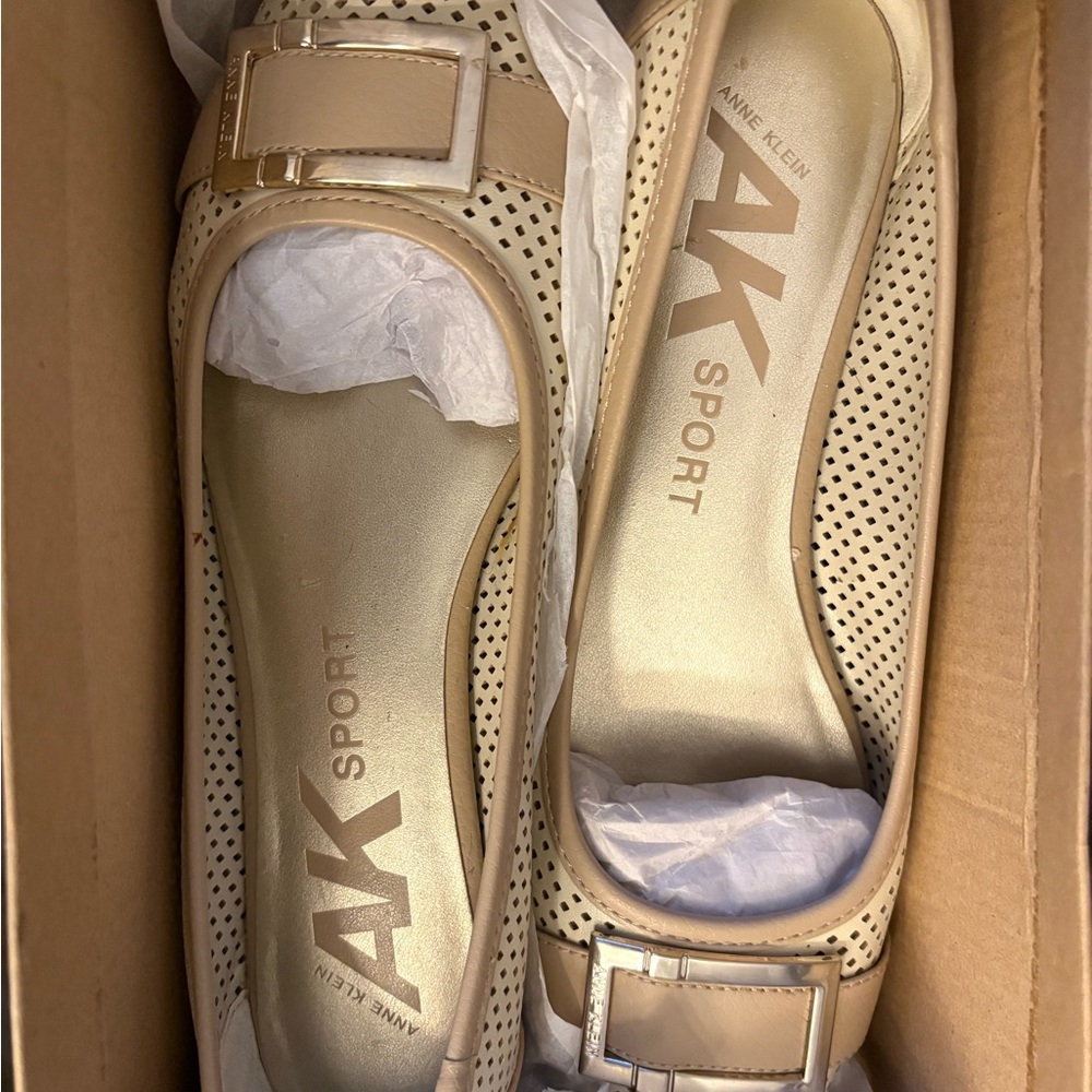 Anne Klein Tan Perforated Flats